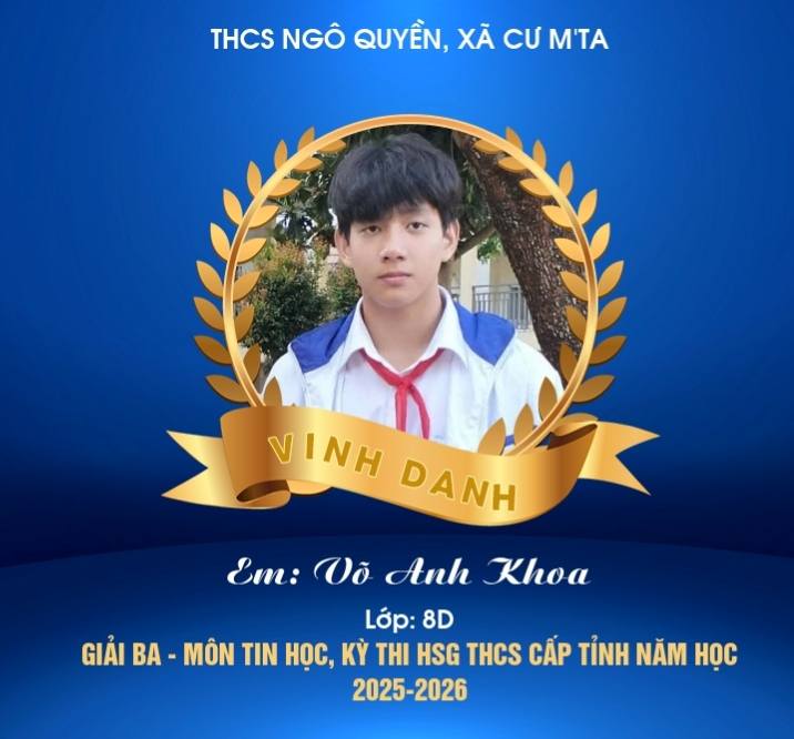 KẾT QUẢ VÀ VINH DANH HỌC SINH ĐẠT GIẢI CAO TẠI KỲ THI HSG VĂN HÓA CẤP TỈNH NĂM HỌC 2025-2026